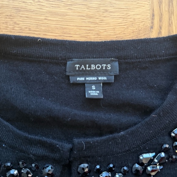 Talbots Pure Merino Wool Black Beaded & Embellished Sweater Size Small - Picture 3 of 4